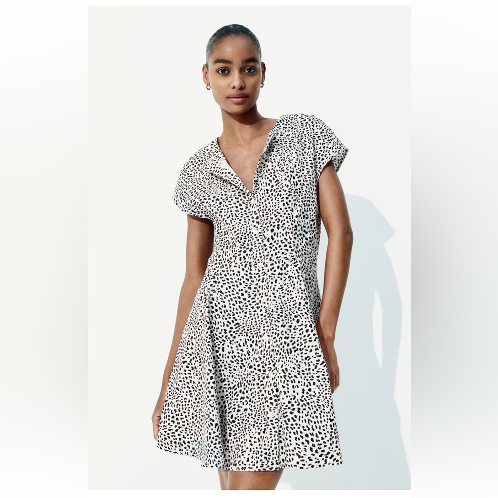 H&M - NWT - Stylish Black and Off- White Leopard Print Dress 100% cotton